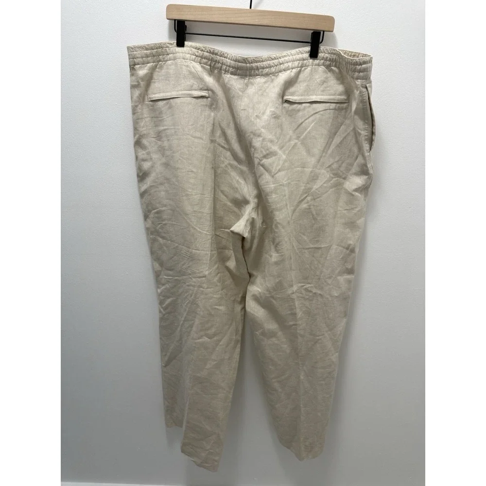 Baracuta‎ Men's XXL 100% Linen Drawstring Pants Beige Elastic Waist Straight Leg